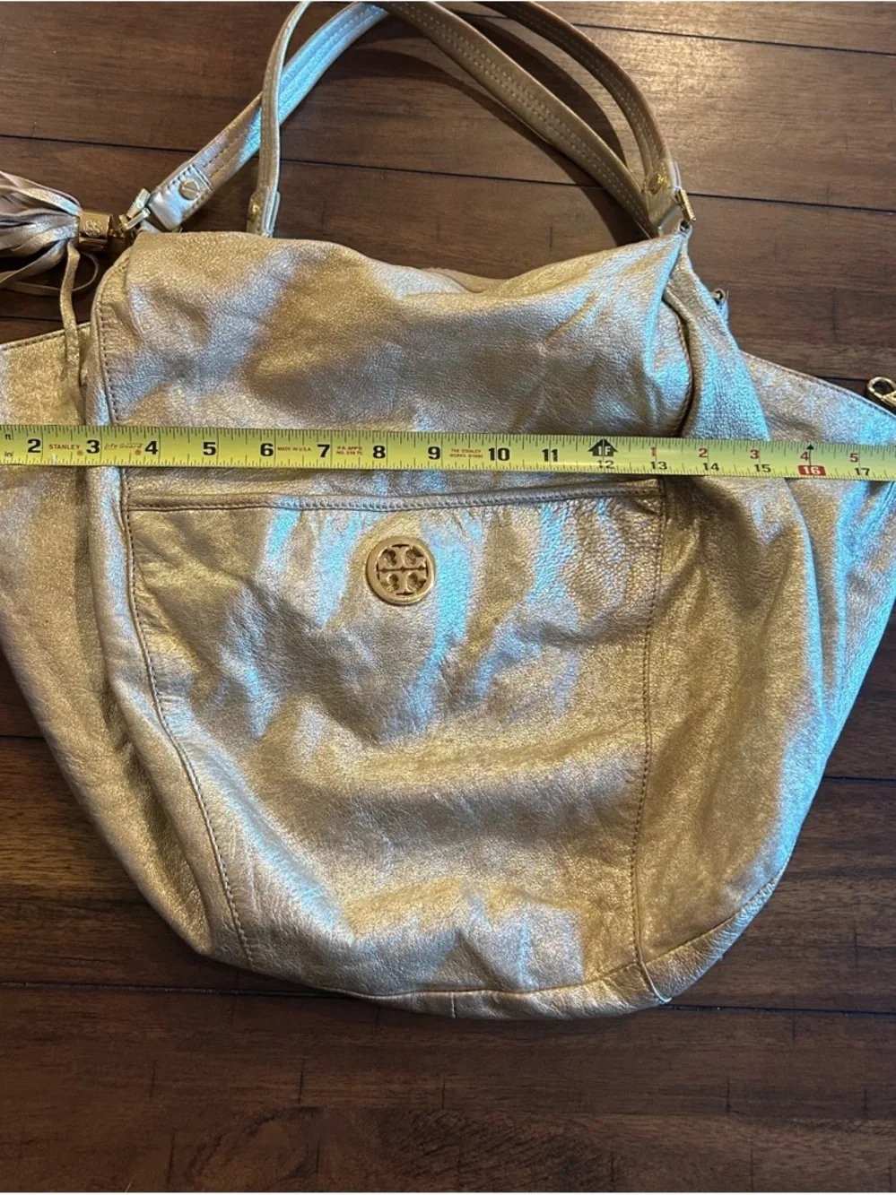 The Tory Burch Shimmer Gold Dean Hobo Bag MSRP 590.00